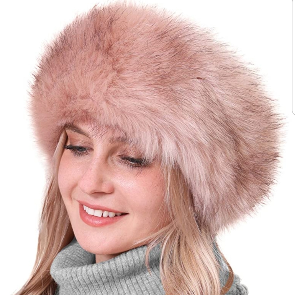 Charleston Pink Faux Fur Cossack Hat Mink Style Ear Warmers Winter Headband - Picture 4 of 6